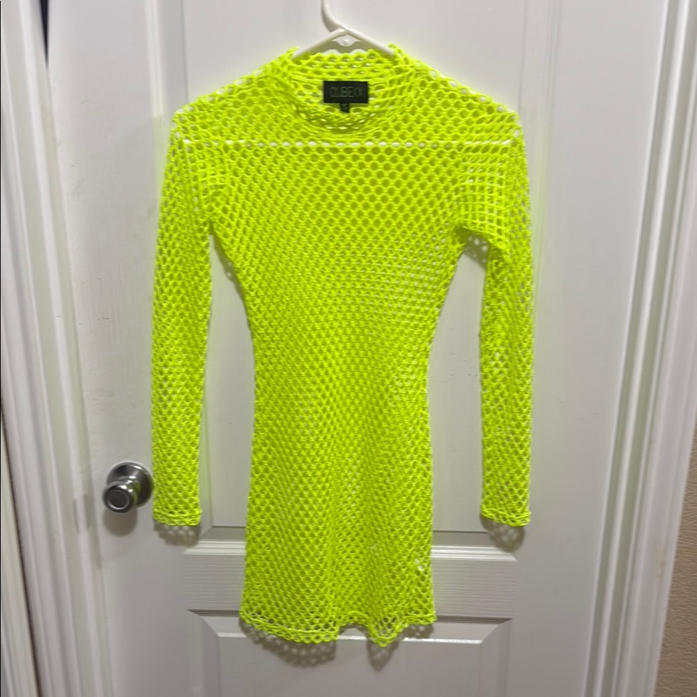 Vibrant Neon Yellow Mesh Dress